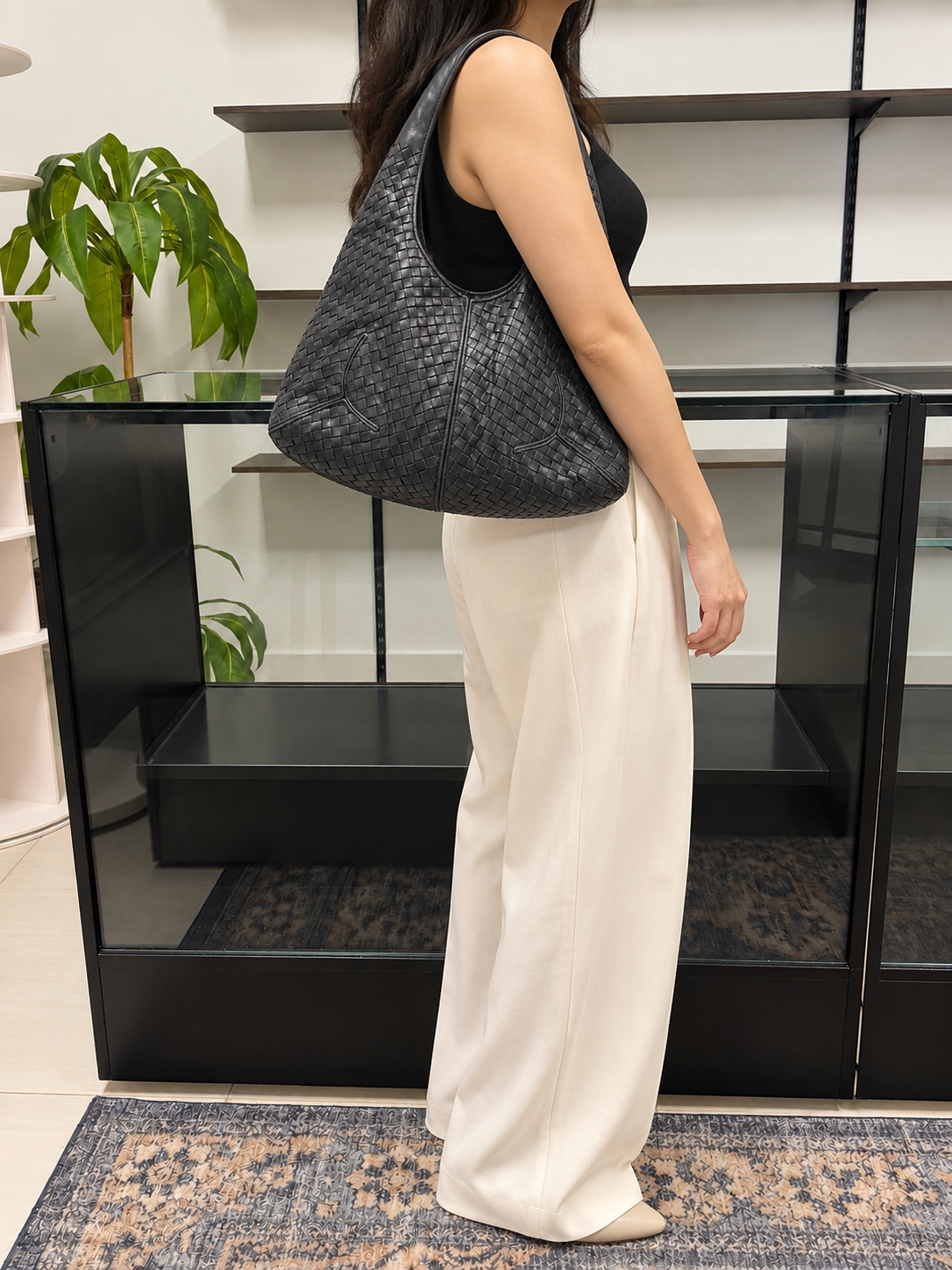 Intrecciato Ball Hobo Shoulder Bag in Black Nappa Leather