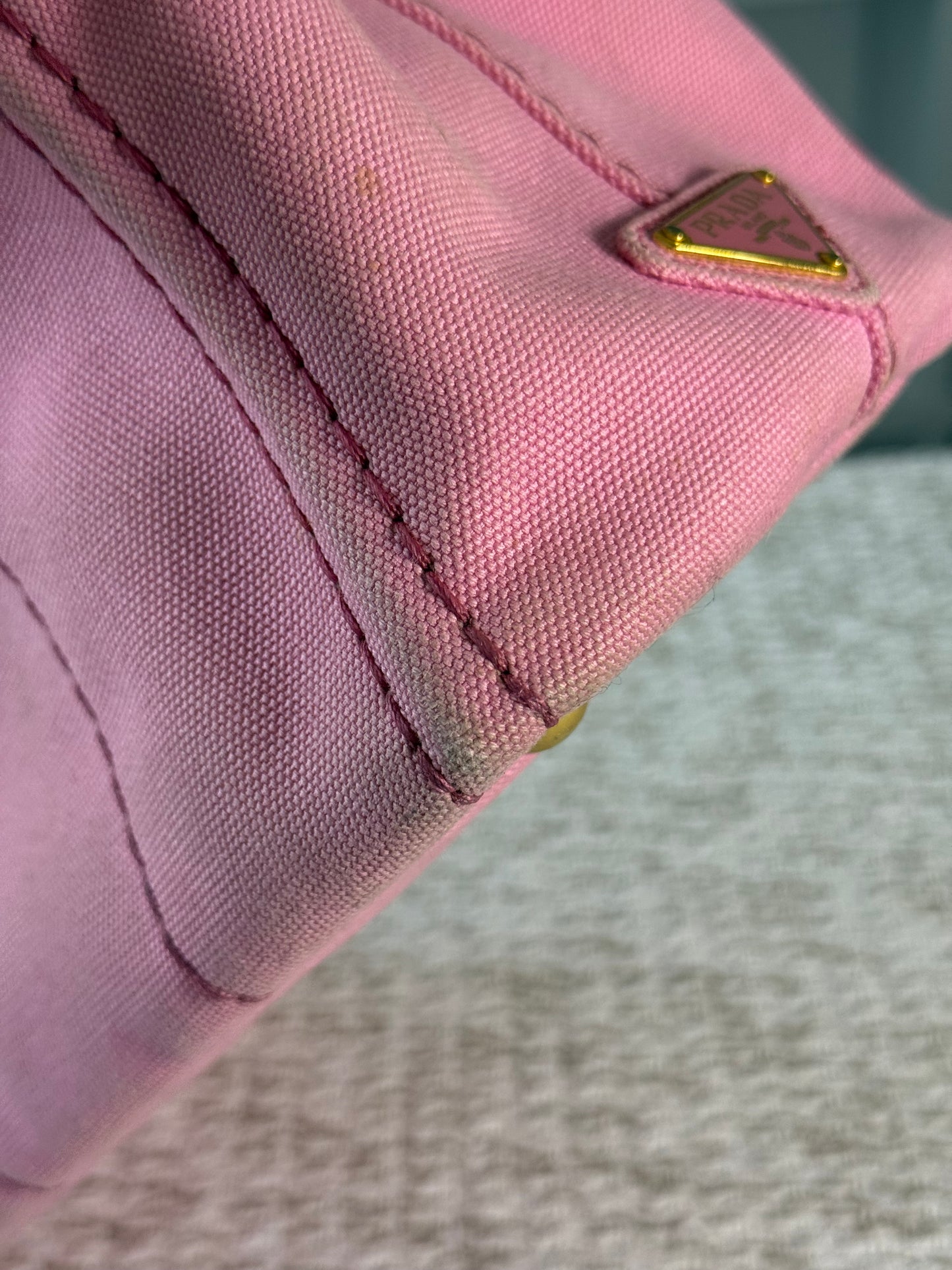 PRADA PINK CANAPA CANVAS LOGO-PRINT SMALL TOTE BAG