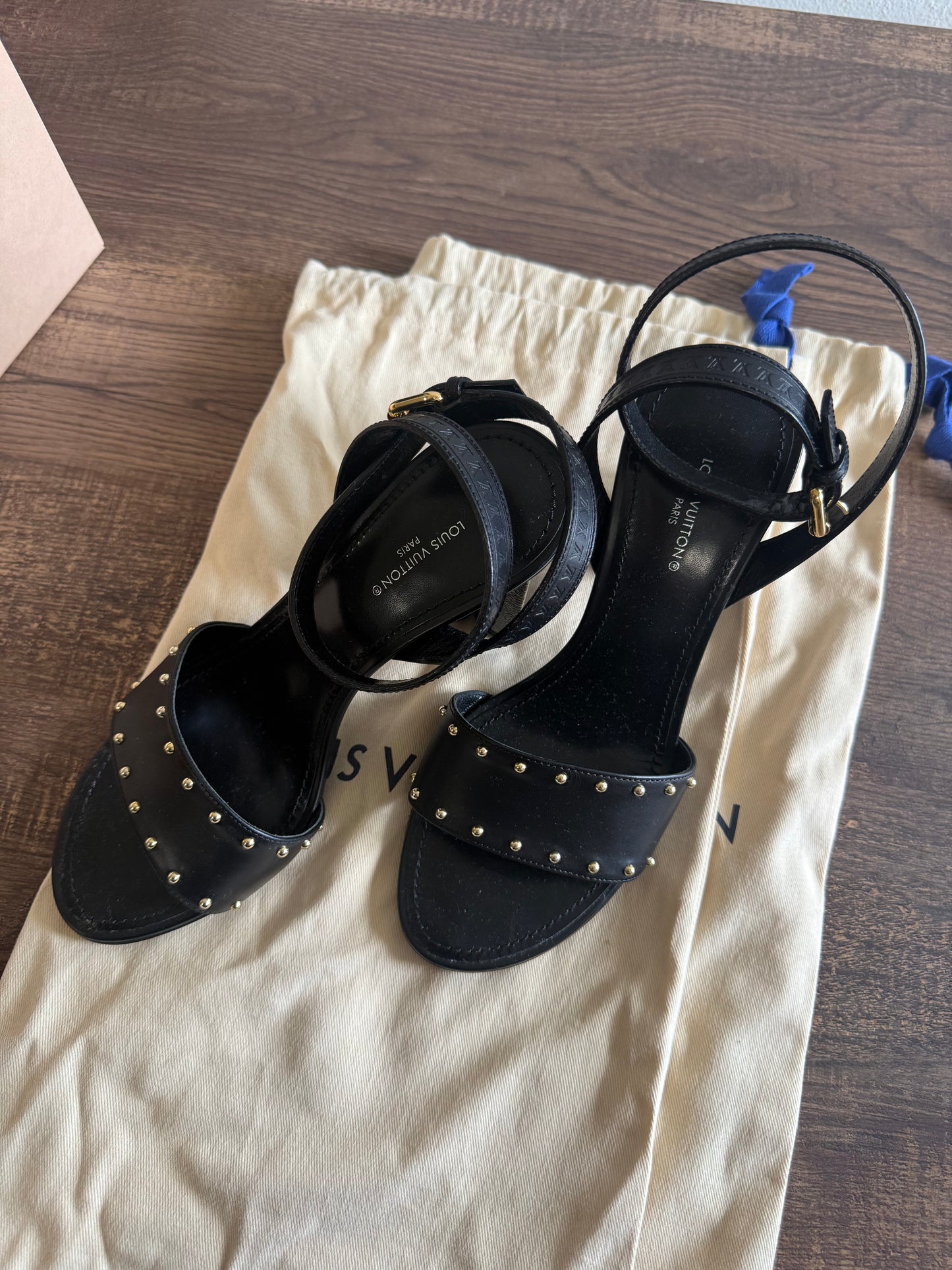 Louis Vuitton Black Leather and Monogram Canvas Silhouette Sandals Size 36.5