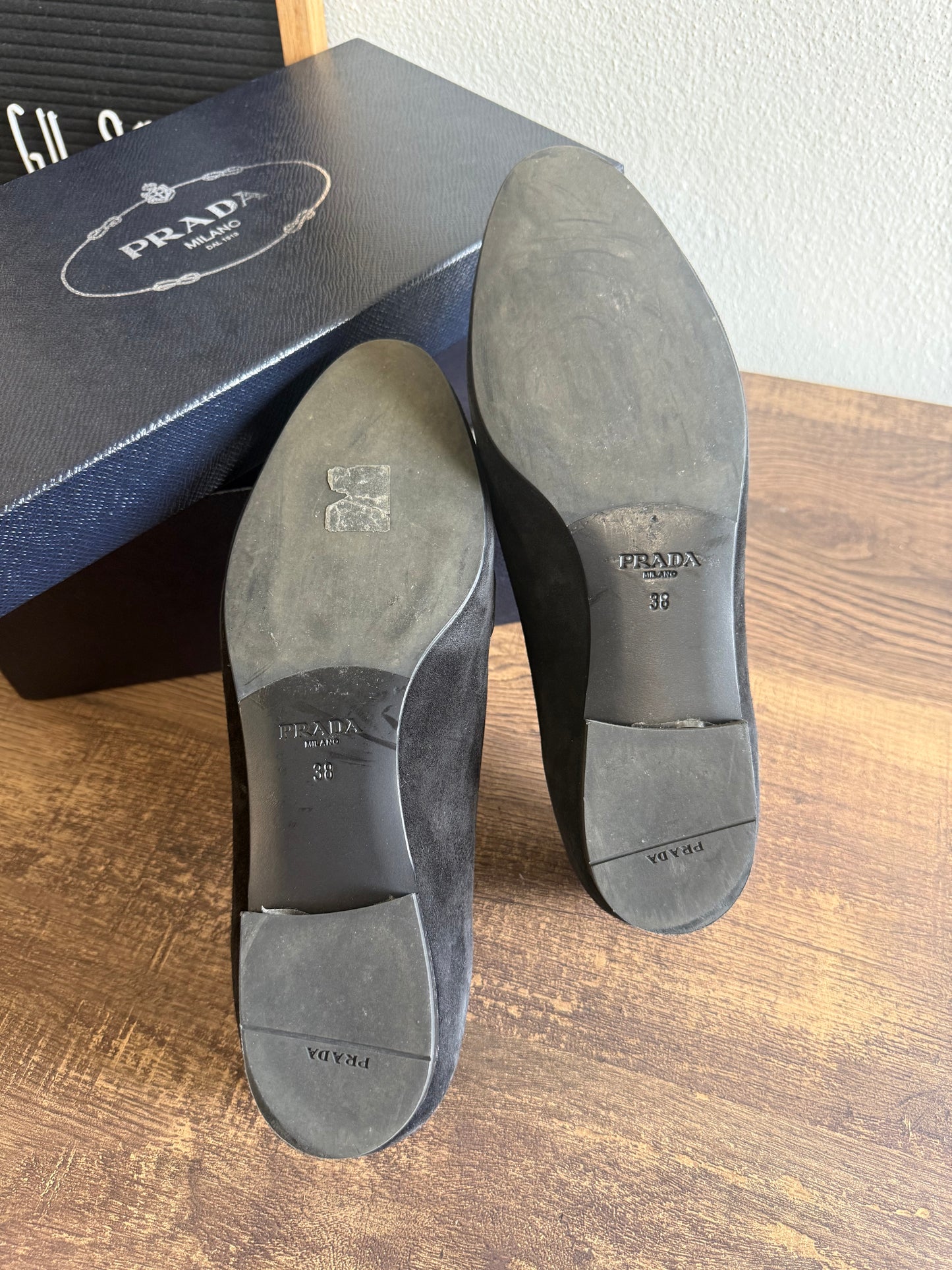 PRADA BLACK SUEDE LOAFERS SIZE 38