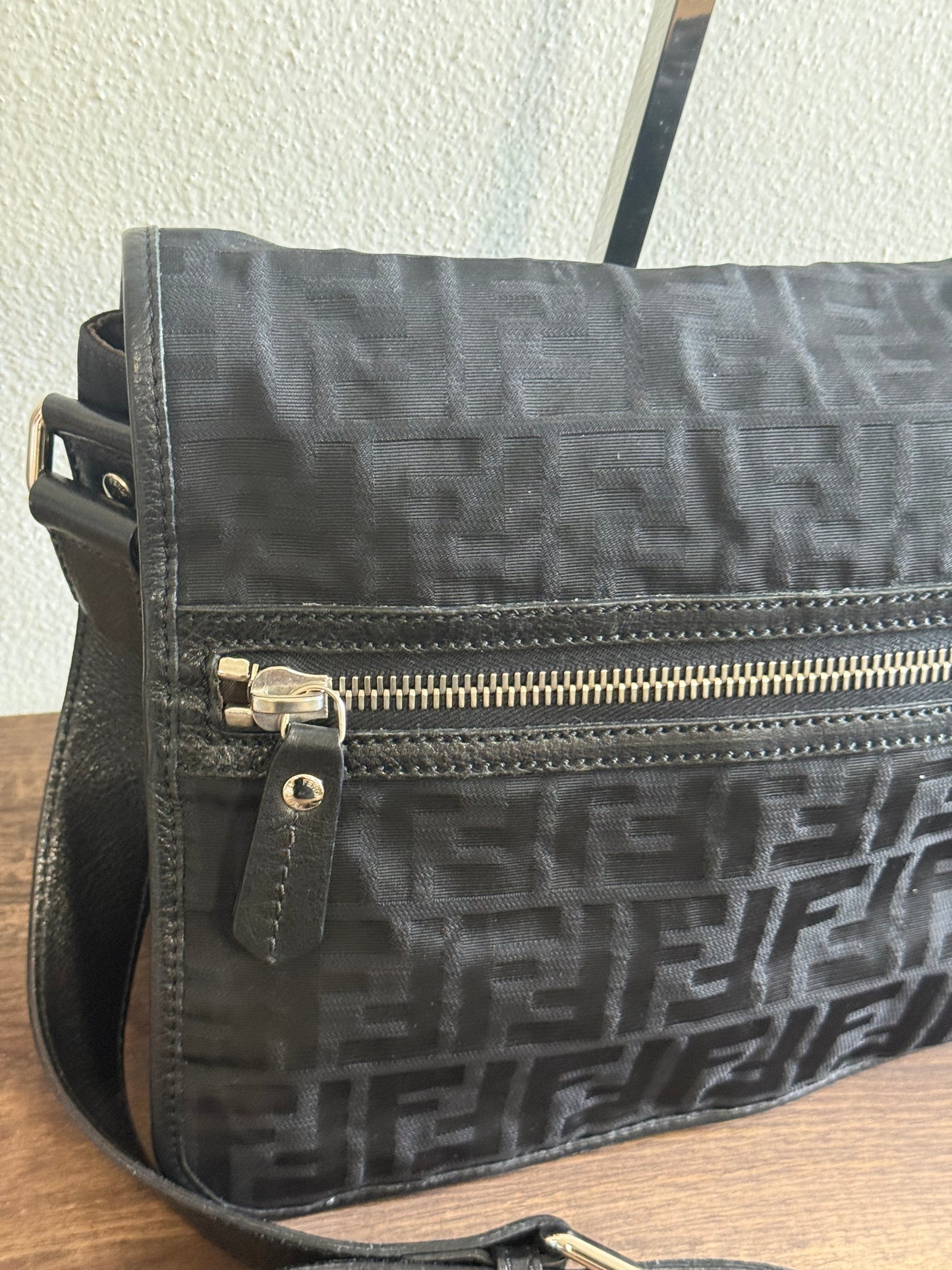 FENDI ZUCCA MESSENGER BAG BLACK CANVAS