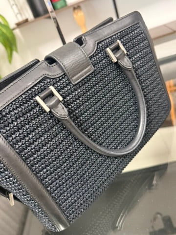 Saint Laurent Paris Baby Cabas Black Raffia and Leather Top Handle Bag 424868 YSL