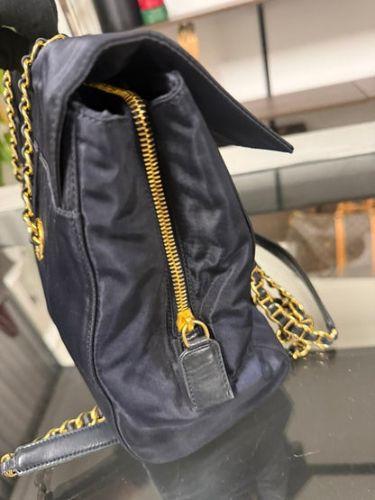 Vintage 1995 Prada Tessuto Catena Navy Blue Nylon Chain Shoulder Bag 240-9