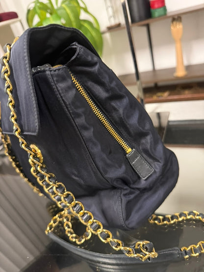 Vintage 1995 Prada Tessuto Catena Navy Blue Nylon Chain Shoulder Bag 240-9