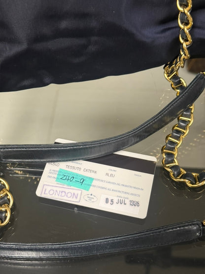 Vintage 1995 Prada Tessuto Catena Navy Blue Nylon Chain Shoulder Bag 240-9