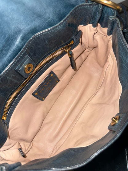 Prada Blue Leather Chain Shoulder Bag with Gold-Tone Hardware