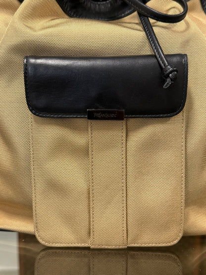 Saint Laurent Beige and Black Nylon Leather Shoulder Bag YSL