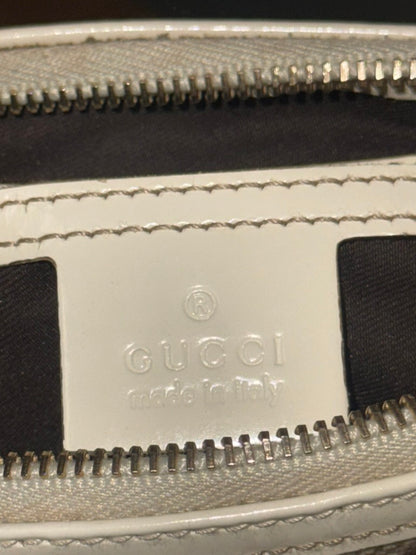 Gucci GG Mini Boston Supreme Handbag Beige Canvas White Patent Leather