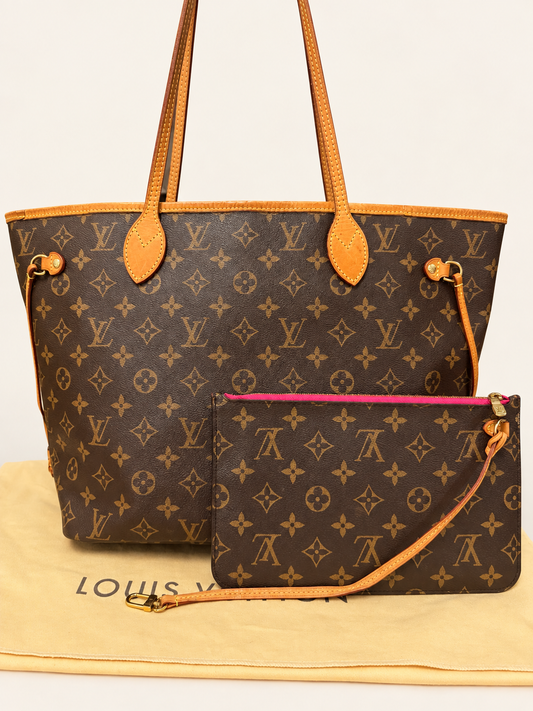 Neverfull MM Monogram Canvas Tote Bag with Pivoine Interior M41178