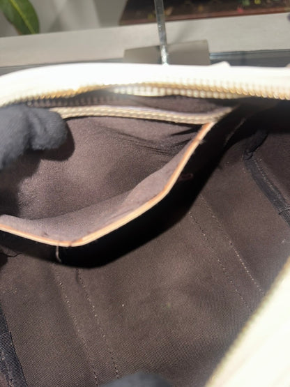 Gucci GG Mini Boston Supreme Handbag Beige Canvas White Patent Leather