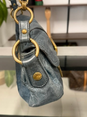 Prada Blue Leather Chain Shoulder Bag with Gold-Tone Hardware