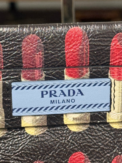 Prada Lipstick Print Black and Red Leather Clutch Chain Shoulder Bag 1BF060