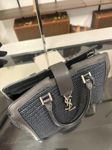 Saint Laurent Paris Baby Cabas Black Raffia and Leather Top Handle Bag 424868 YSL
