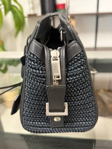 Saint Laurent Paris Baby Cabas Black Raffia and Leather Top Handle Bag 424868 YSL