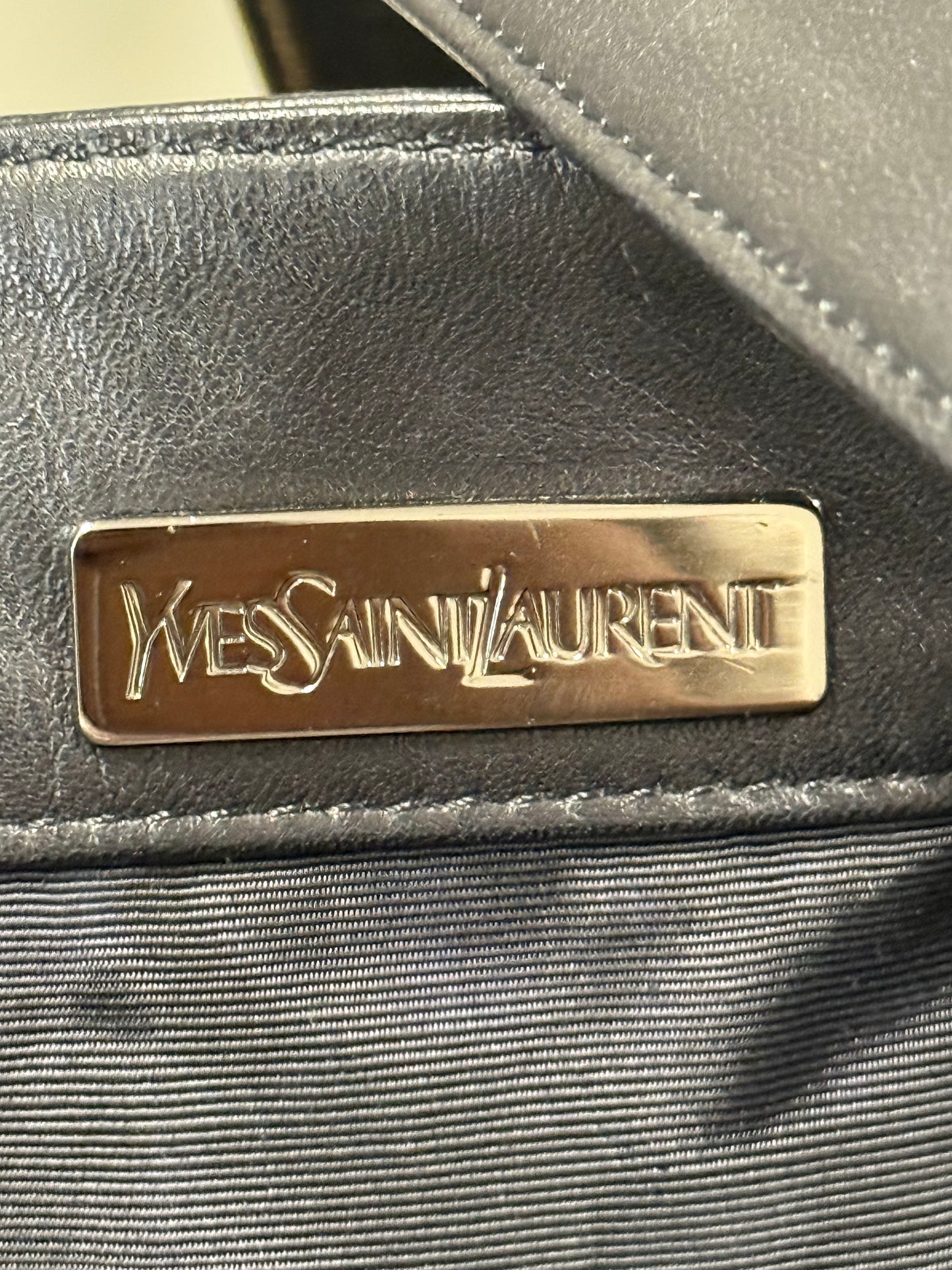 Saint Laurent Beige and Black Nylon Leather Shoulder Bag YSL