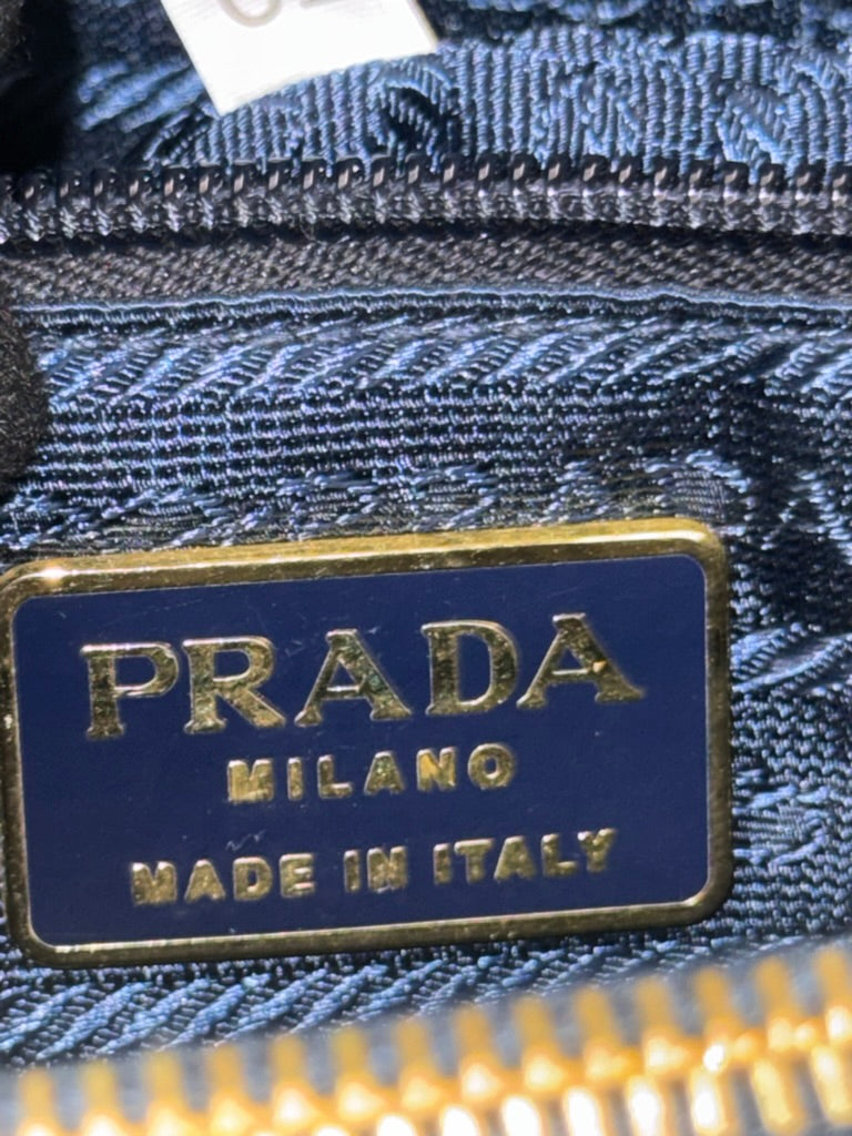 Vintage 1995 Prada Tessuto Catena Navy Blue Nylon Chain Shoulder Bag 240-9