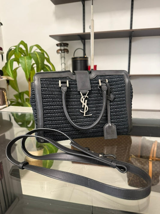 Saint Laurent Paris Baby Cabas Black Raffia and Leather Top Handle Bag 424868 YSL