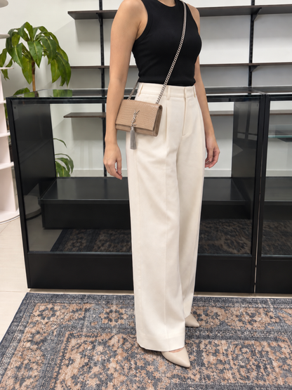 Saint Laurent Kate Tassel croc-embossed wallet on chain in beige calfskin - YSL