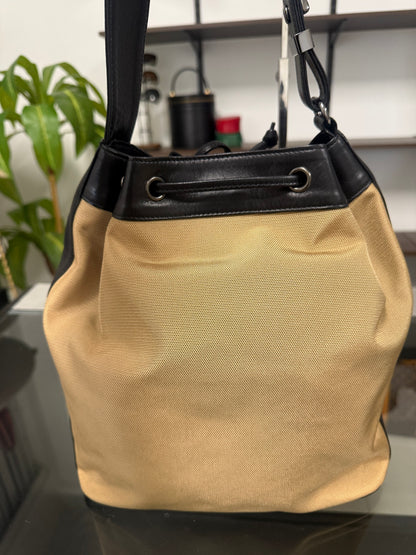 Saint Laurent Beige and Black Nylon Leather Shoulder Bag YSL