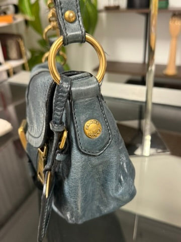 Prada Blue Leather Chain Shoulder Bag with Gold-Tone Hardware
