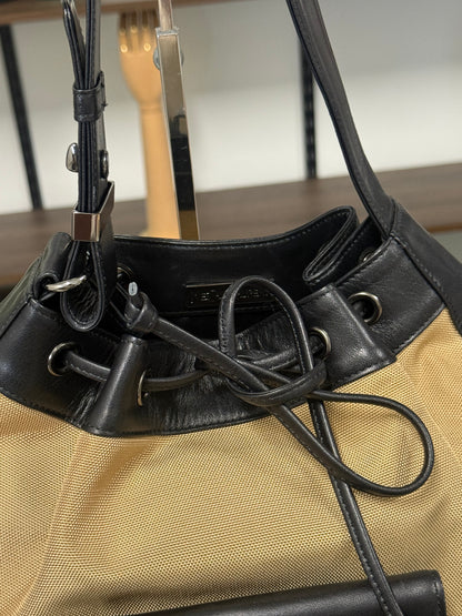 Saint Laurent Beige and Black Nylon Leather Shoulder Bag YSL
