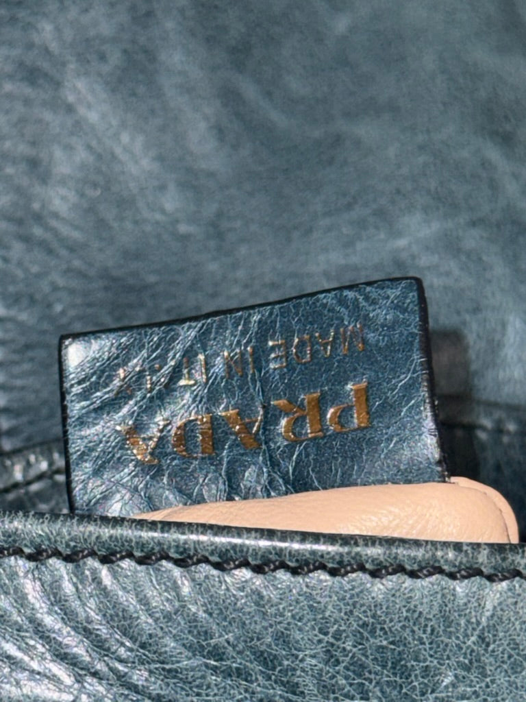 Prada Blue Leather Chain Shoulder Bag with Gold-Tone Hardware