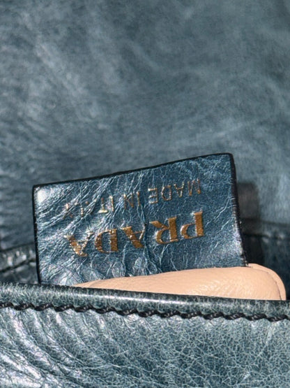 Prada Blue Leather Chain Shoulder Bag with Gold-Tone Hardware