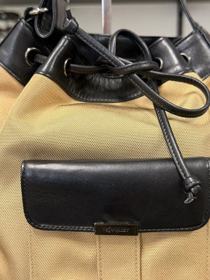 Saint Laurent Beige and Black Nylon Leather Shoulder Bag YSL