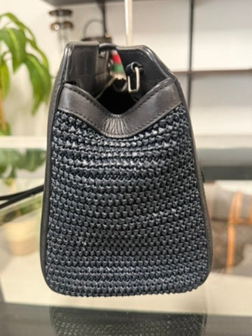Saint Laurent Paris Baby Cabas Black Raffia and Leather Top Handle Bag 424868 YSL