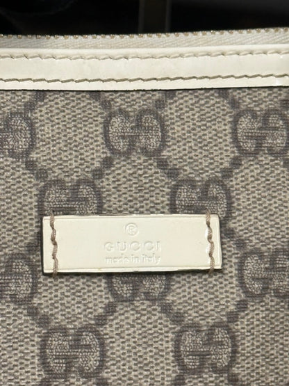 Gucci GG Mini Boston Supreme Handbag Beige Canvas White Patent Leather