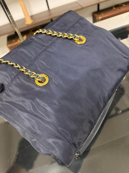 Vintage 1995 Prada Tessuto Catena Navy Blue Nylon Chain Shoulder Bag 240-9