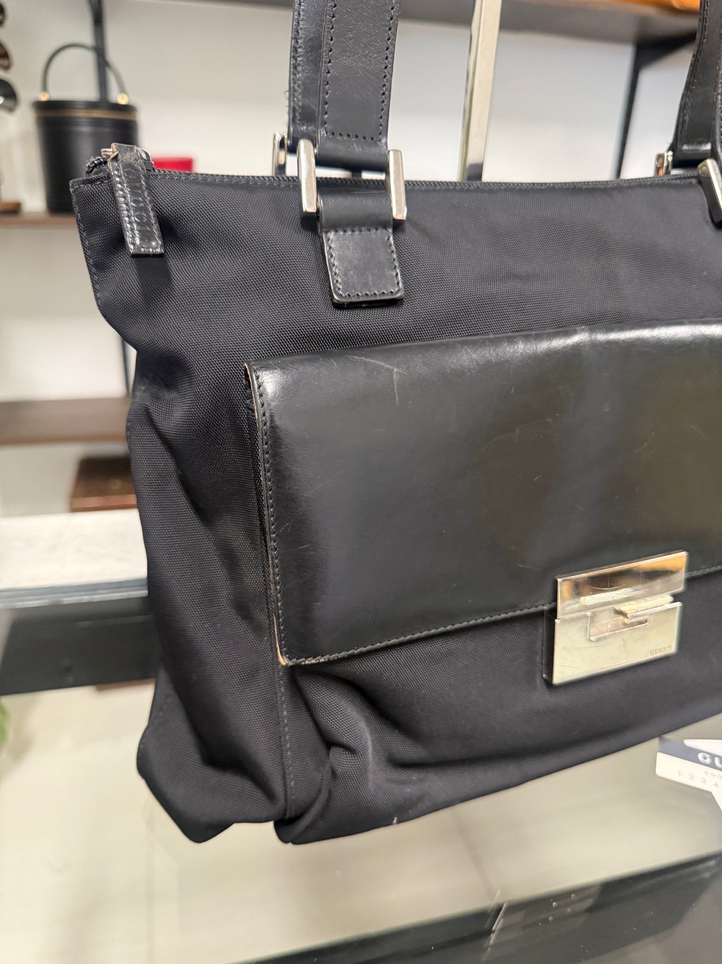 Gucci Black Nylon and Leather Shoulder Bag