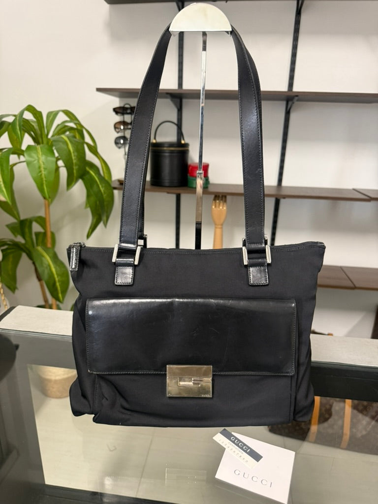 Gucci Black Nylon and Leather Shoulder Bag