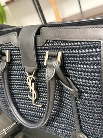 Saint Laurent Paris Baby Cabas Black Raffia and Leather Top Handle Bag 424868 YSL