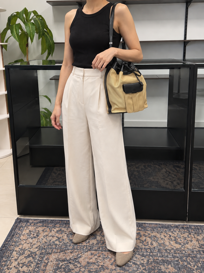 Saint Laurent Beige and Black Nylon Leather Shoulder Bag YSL