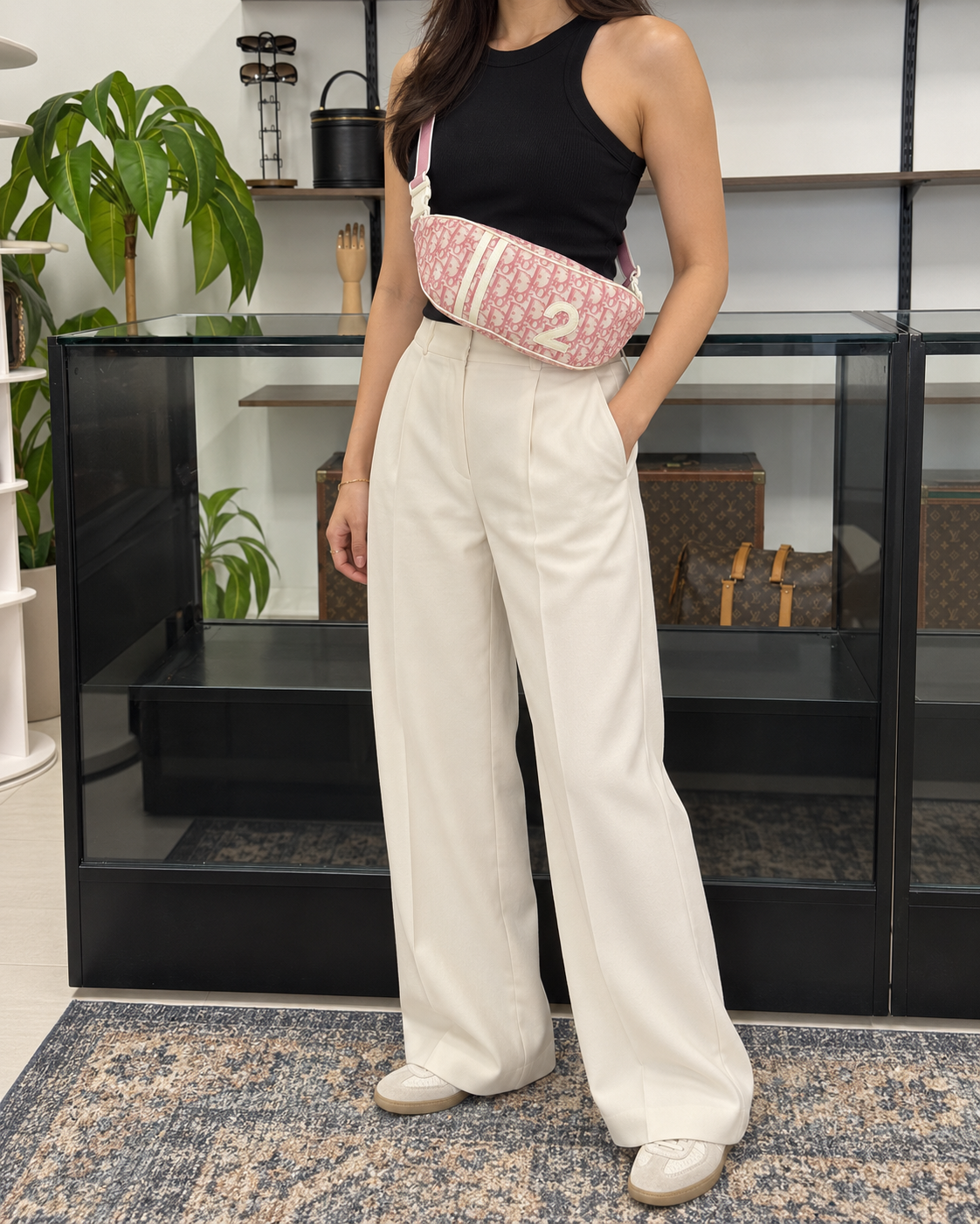 Vintage Christian Dior Trotter Pink and Cream Nylon Patent Leather Belt Bum Bag