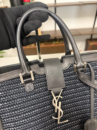 Saint Laurent Paris Baby Cabas Black Raffia and Leather Top Handle Bag 424868 YSL