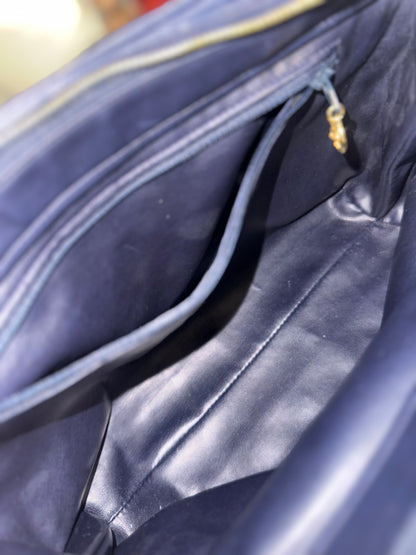 Chanel Navy Blue Quilted Lambskin Leather Zip Shoulder Bag circa 1989–1991