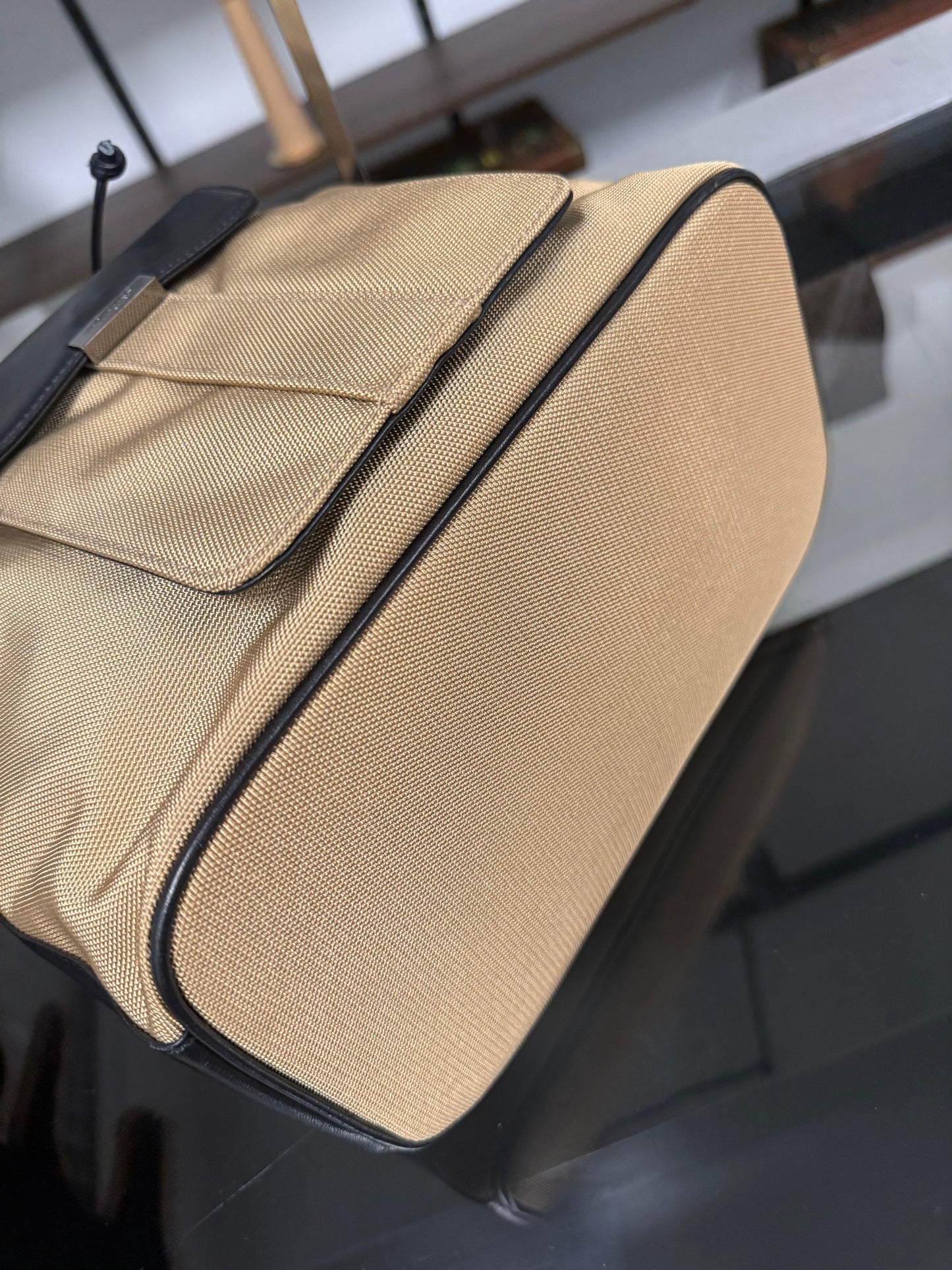 Saint Laurent Beige and Black Nylon Leather Shoulder Bag YSL