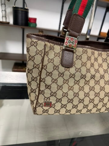 Gucci Beige and Ebony Signature GG Canvas Tote Bag