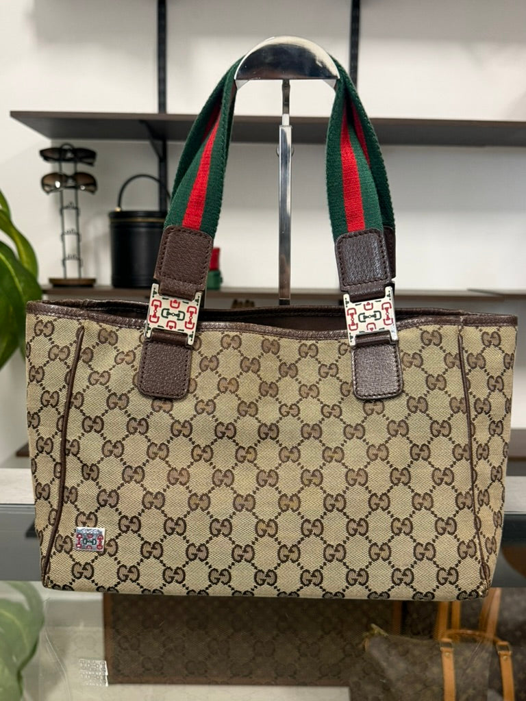 Gucci Beige and Ebony Signature GG Canvas Tote Bag