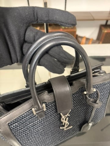 Saint Laurent Paris Baby Cabas Black Raffia and Leather Top Handle Bag 424868 YSL
