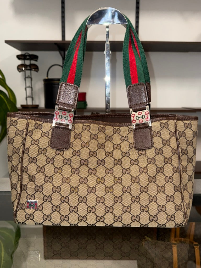 Gucci Beige and Ebony Signature GG Canvas Tote Bag
