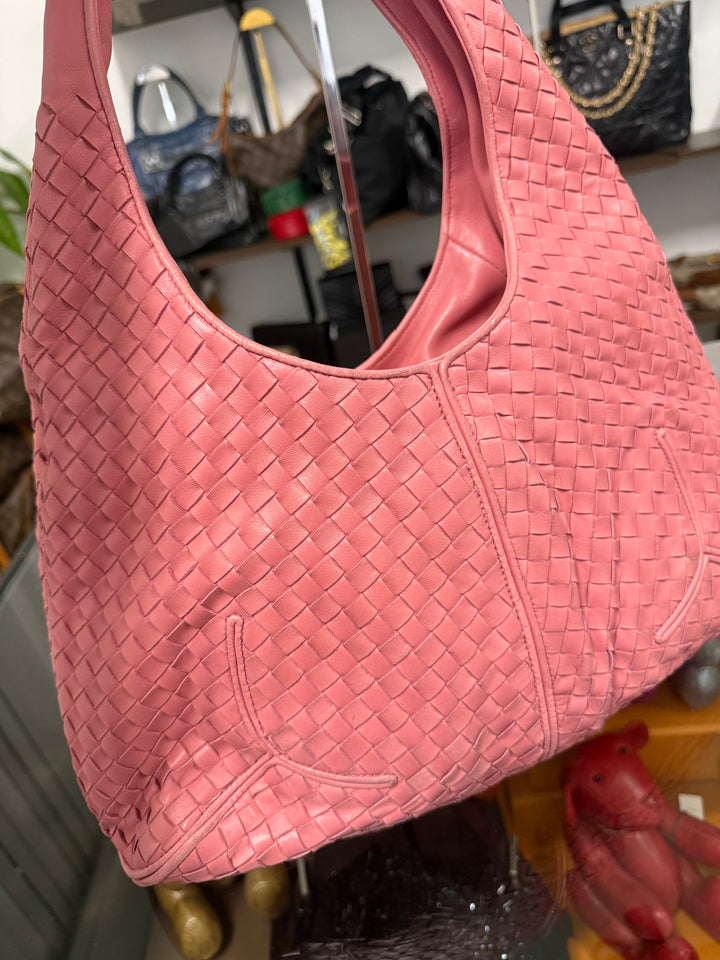 Intrecciato Ball Hobo Nappa Leather Pink Shoulder Bag