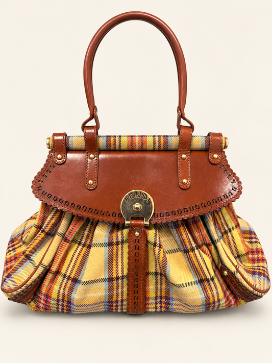 Multicolor Wool Fabric and Leather Small Magic Top Handle Bag