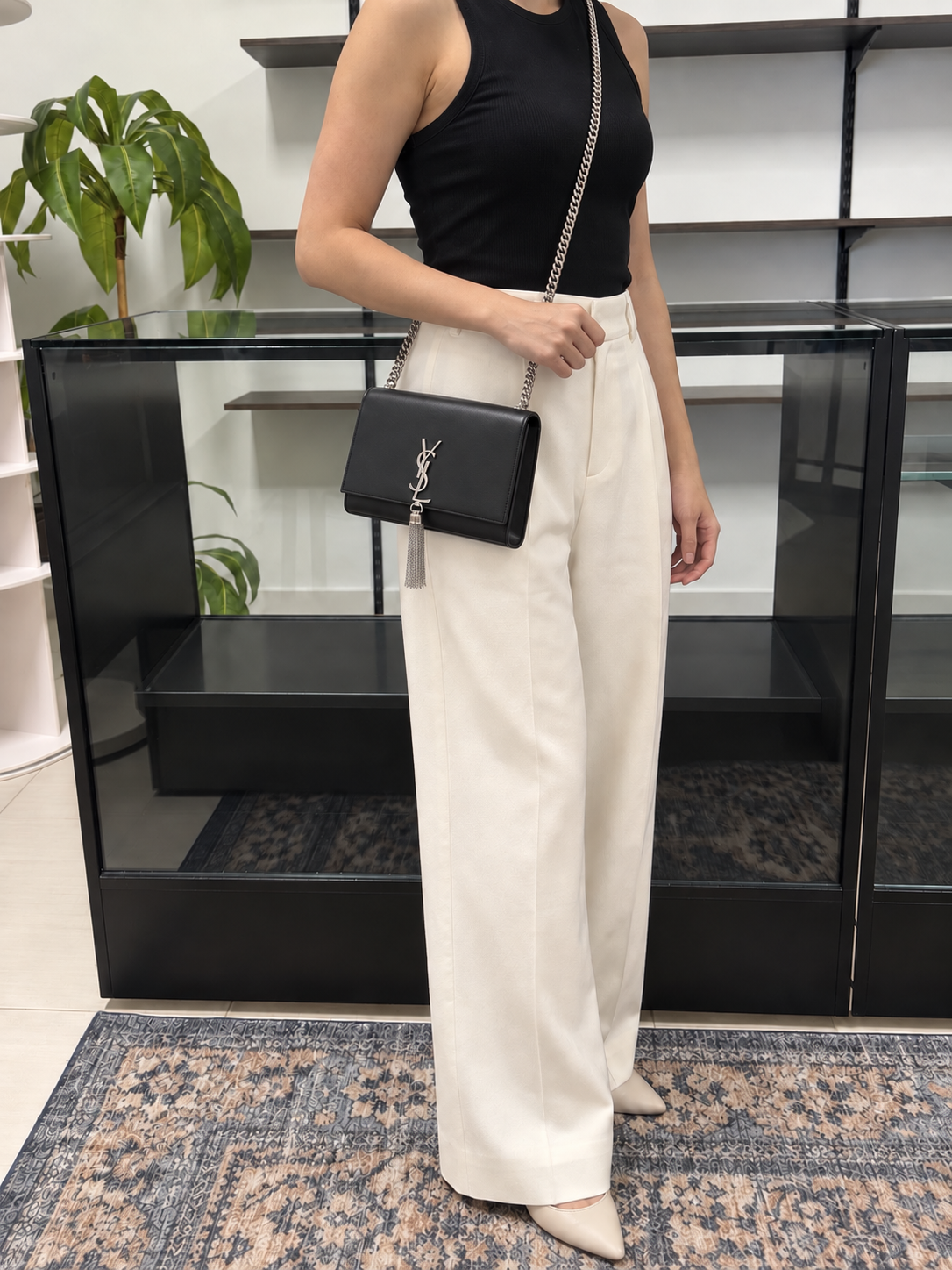 SAINT LAURENT Kate Tassel Medium Shoulder Bag Black Leather YSL