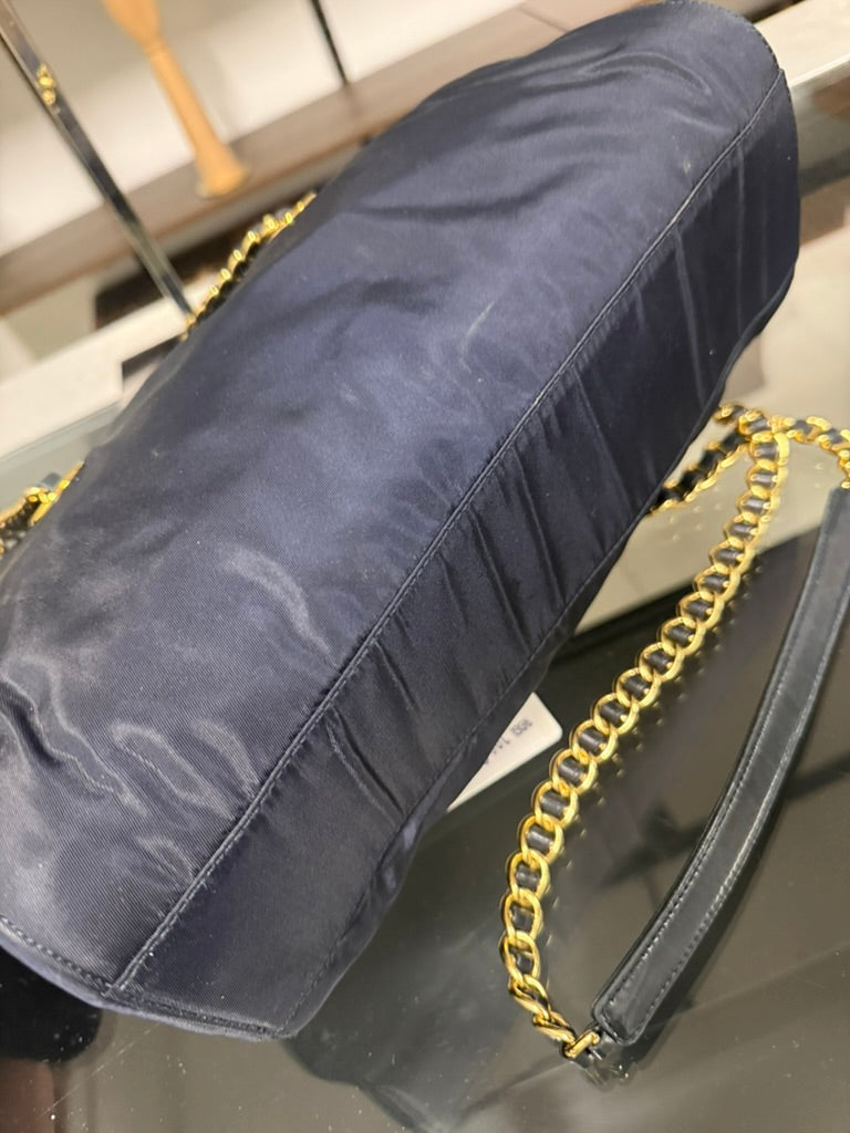 Vintage 1995 Prada Tessuto Catena Navy Blue Nylon Chain Shoulder Bag 240-9