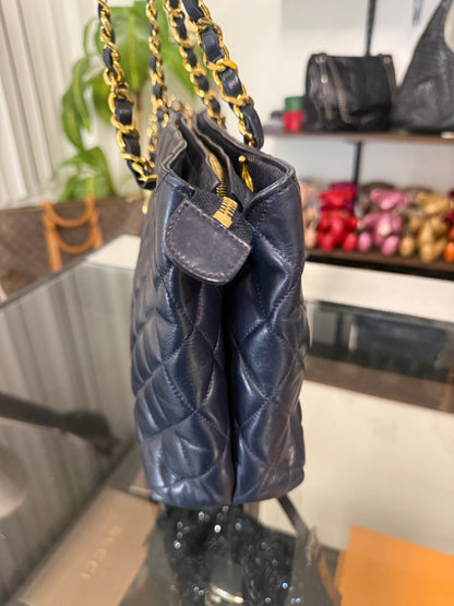 Chanel Navy Blue Quilted Lambskin Leather Zip Shoulder Bag circa 1989–1991