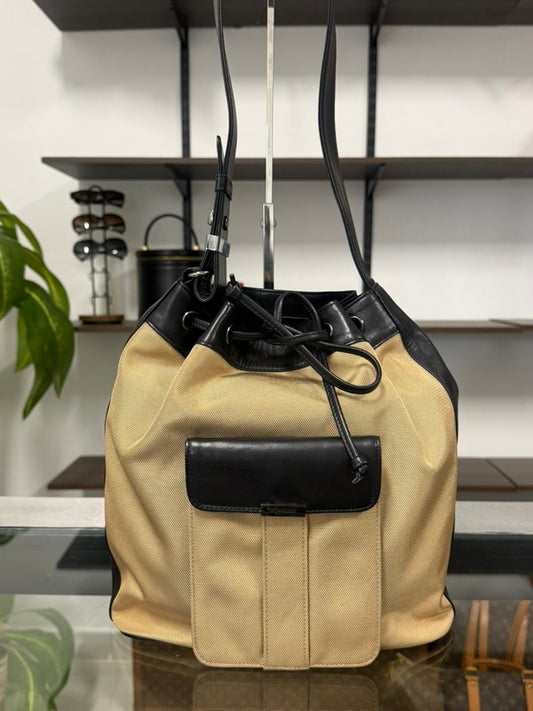 Saint Laurent Beige and Black Nylon Leather Shoulder Bag YSL