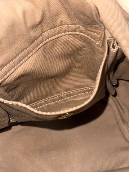 Vintage Celine Macadam Tassel Handbag in Beige Canvas and Ivory Croc-Embossed Leather